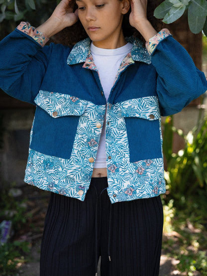 veste droite velours côtelé bleu