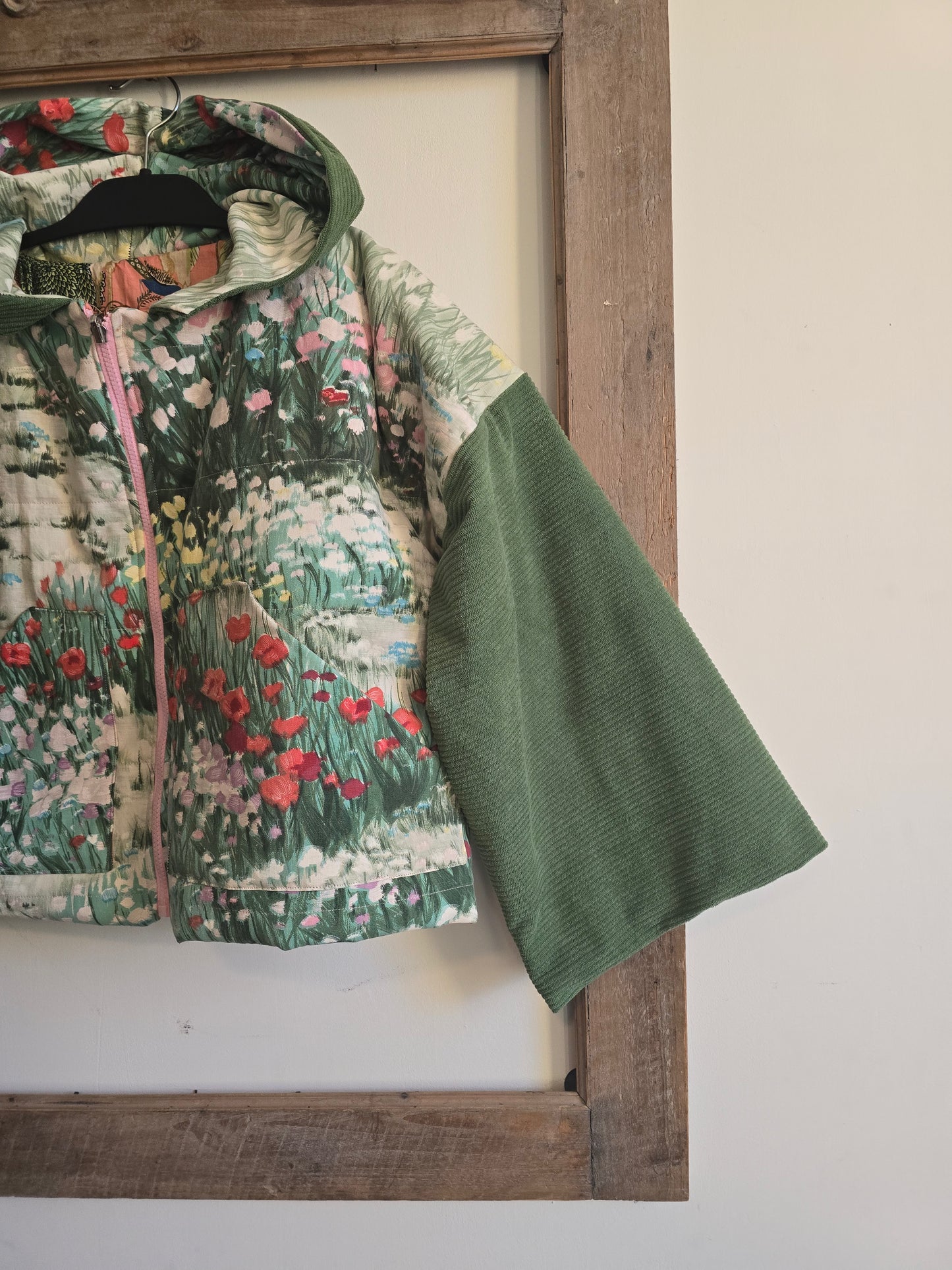 VESTE BLOUSON À CAPUCHE MATELASSÉ IMPRIME PRAIRIE