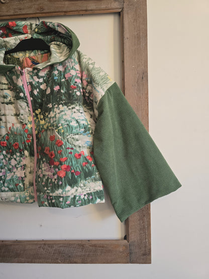 VESTE BLOUSON À CAPUCHE MATELASSÉ IMPRIME PRAIRIE