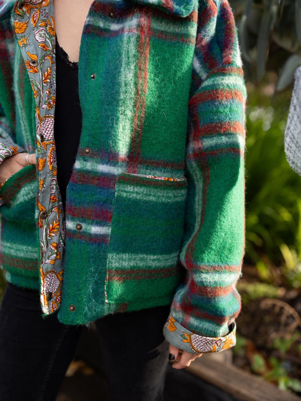 VESTE DROITE LAINE IMPRIMÉS CARREAUX