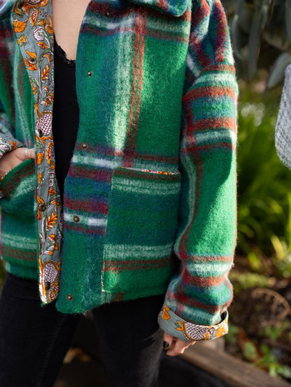 VESTE DROITE LAINE IMPRIMÉS CARREAUX