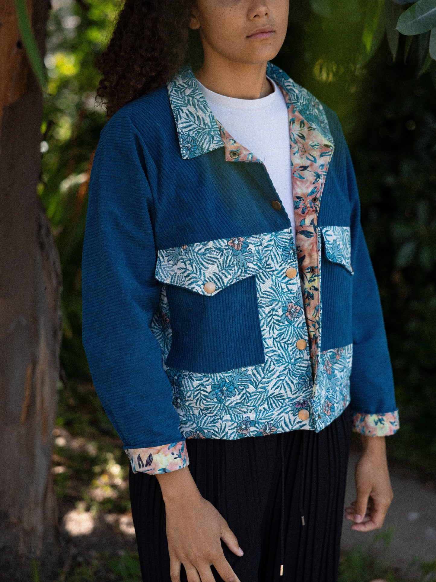 veste droite velours côtelé bleu
