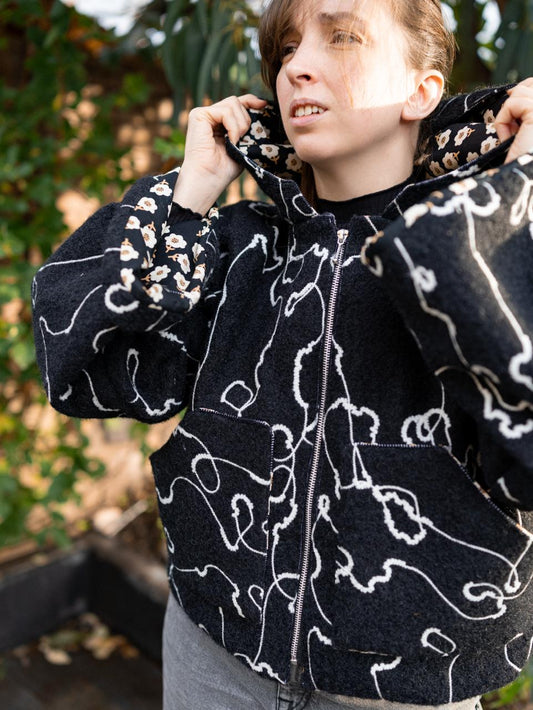 VESTE BLOUSON À CAPUCHE LAINAGE TEXTURÉ