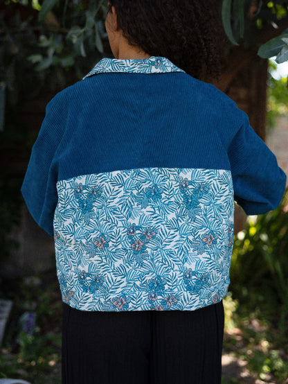 veste droite velours côtelé bleu