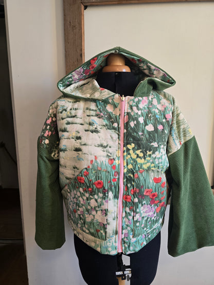 VESTE BLOUSON À CAPUCHE MATELASSÉ IMPRIME PRAIRIE