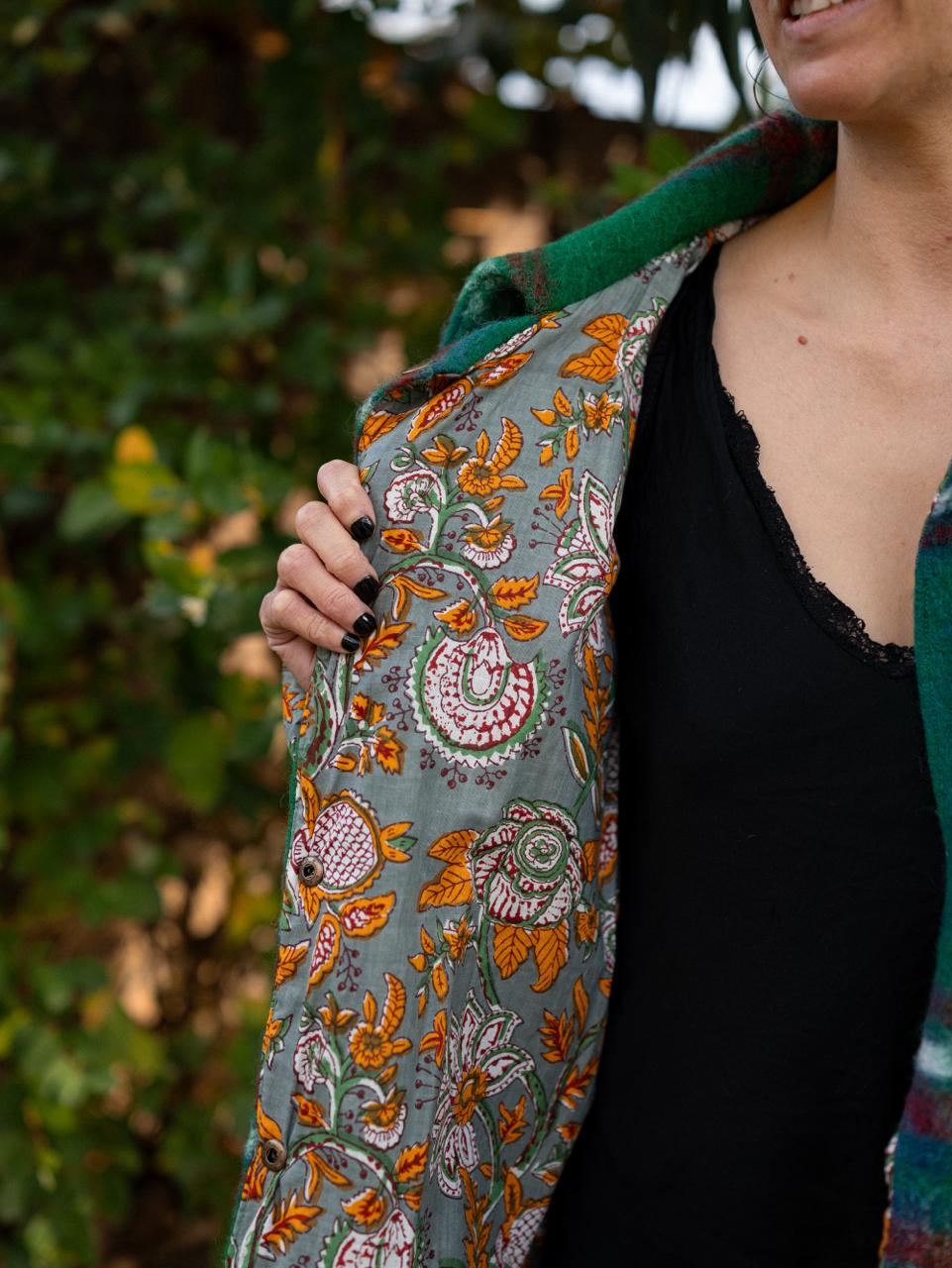 VESTE DROITE LAINE IMPRIMÉS CARREAUX