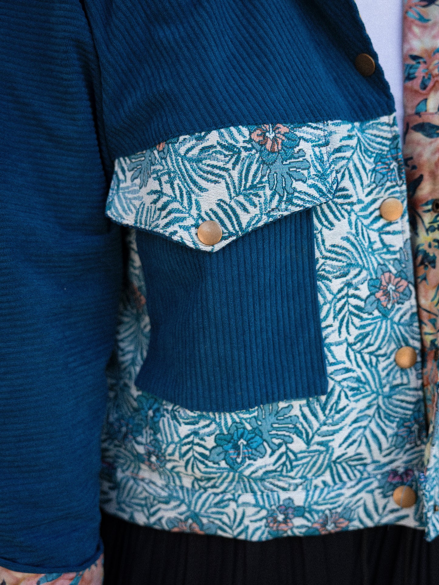 veste droite velours côtelé bleu