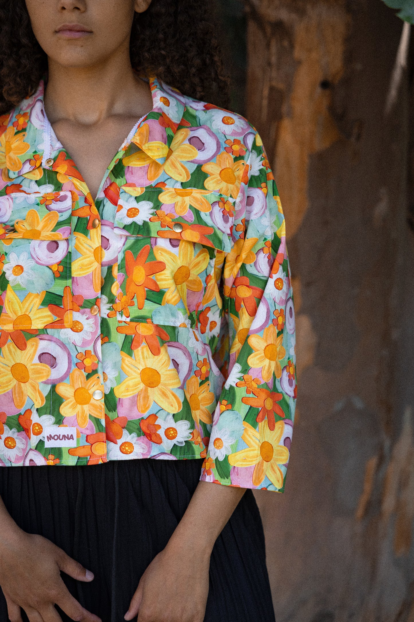 chemise crop courte manche 3/4 motif végétale