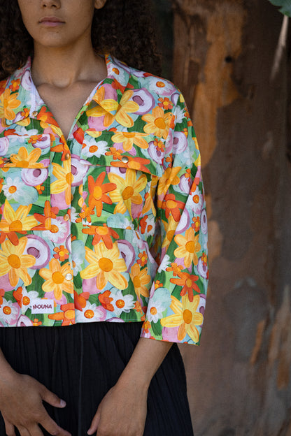 chemise crop courte manche 3/4 motif végétale