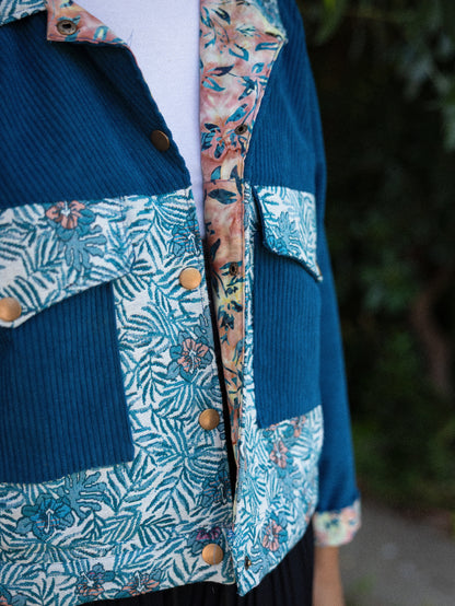veste droite velours côtelé bleu