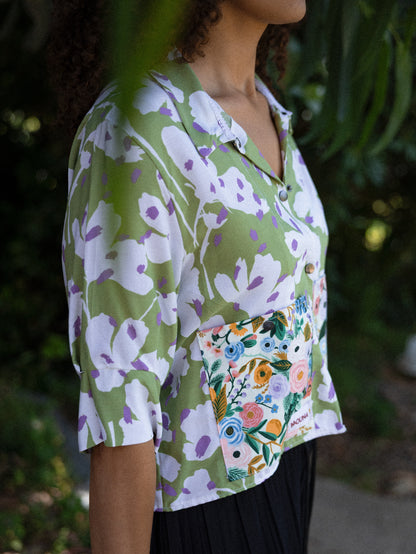chemise courte crop verte popeline de coton
