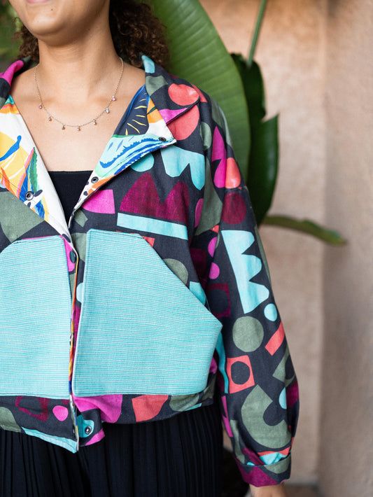 VESTE BLOUSON IMPRIMÉ GÉOMÉTRIQUE