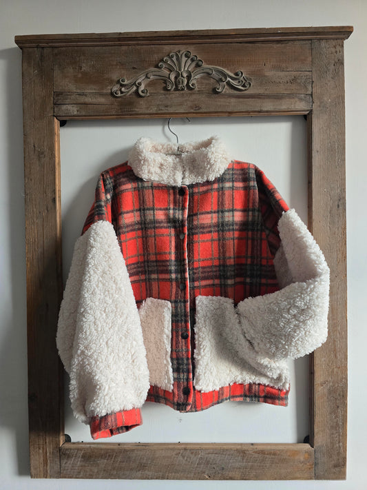 Veste blouson laine mélangée imprimé à carreaux